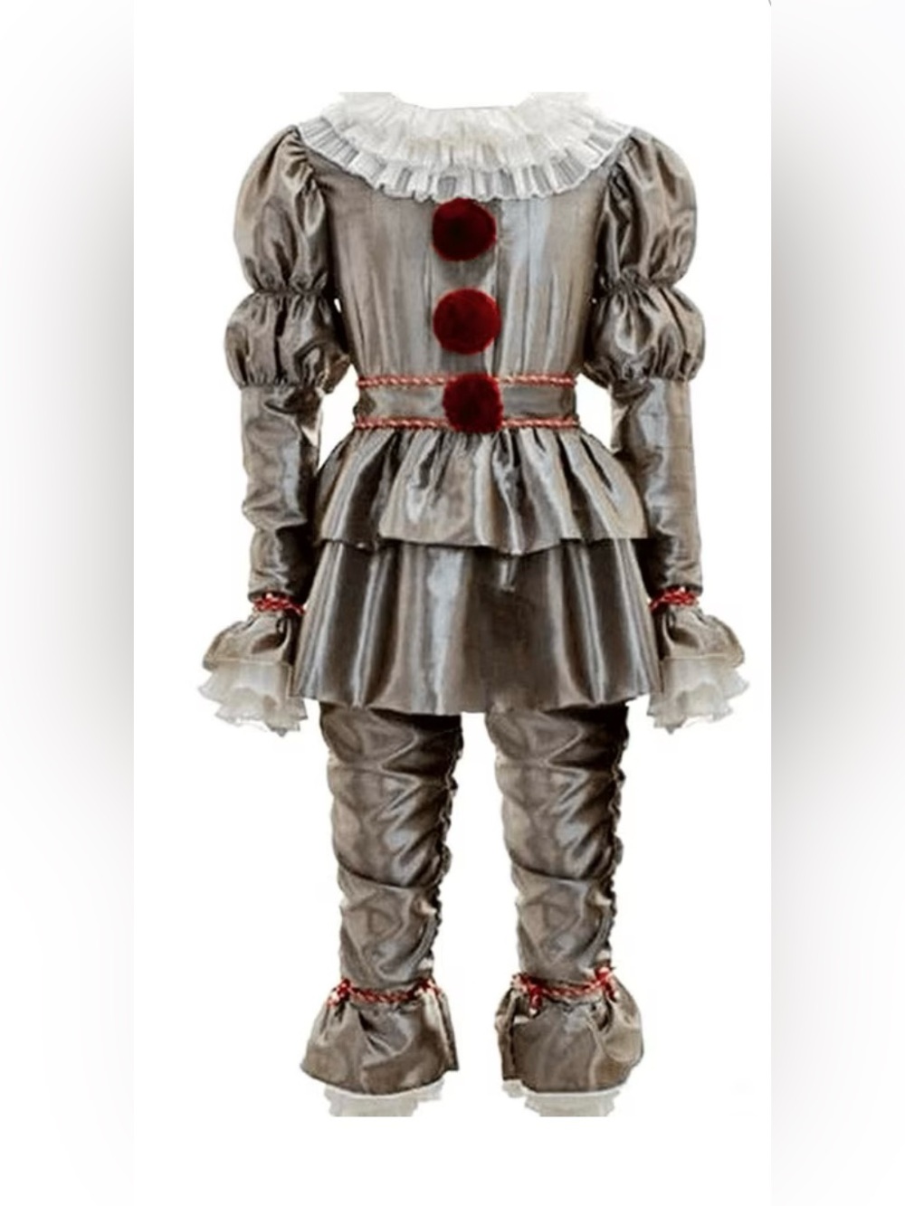 Kids Silver Clown Costume with Red Pom Details